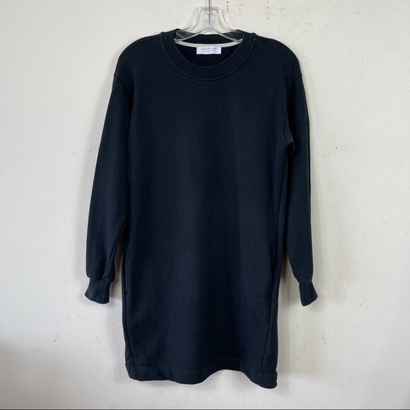 Everlane French Terry Crewneck Sweatshirt Dress Black XS Minimalist Loungewear - Picture 5 of 10